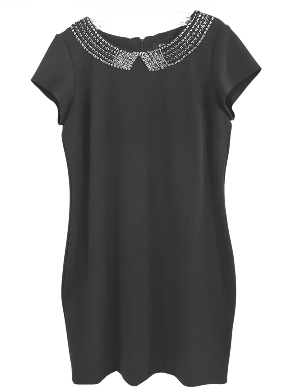 Ellen Tracy Black Shift Dress Beaded Peter Pan Collar Cocktail Mini LBD Size 8
